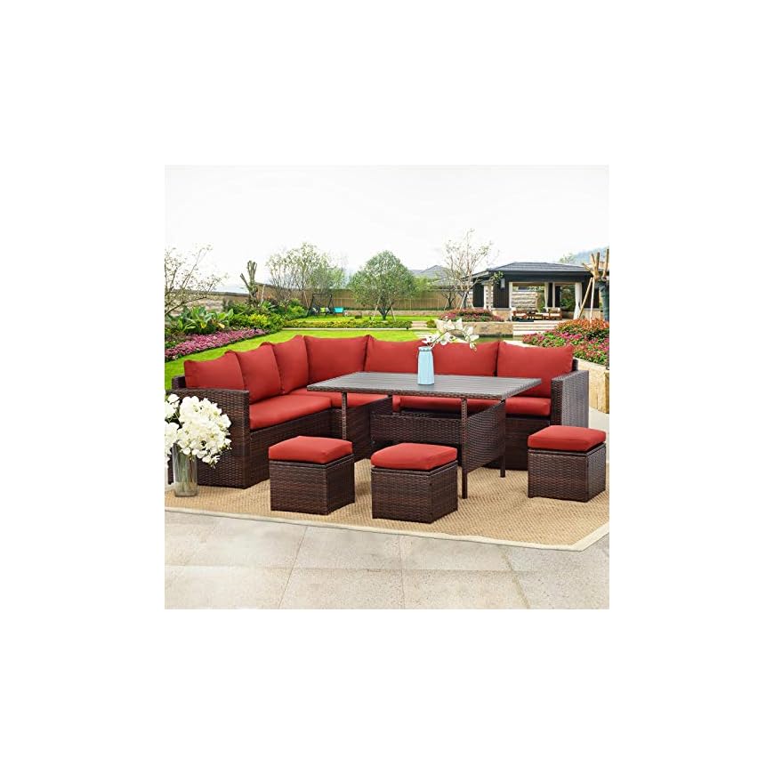 Wisteria Lane Patio Furniture Set, 7 PCS Outdoor Conversation Set All Weather Brown Wicker