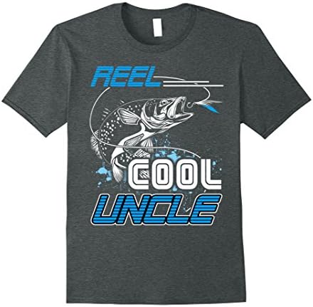Mens Funny Reel Cool Uncle Fishing Birthday Gift Cute T-Shirt XL Dark Heather