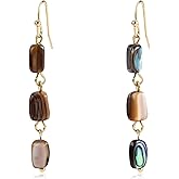 Teppdfann Abalone Earrings – Handcrafted 14K Gold Plated Drop Earrings with Natural Shell Inlay, Lightweight Boho Earrings for Women, Unique Dangle Jewelry for Gift