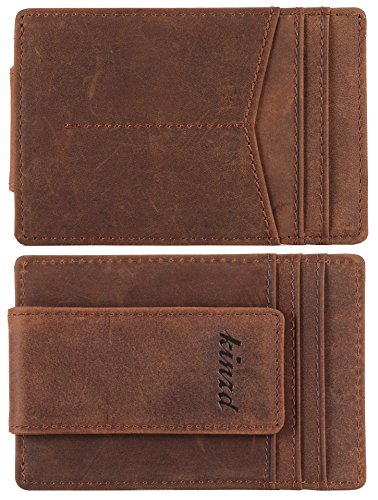 kinzd Money Clip Crazy Horse Leather Slim Minimalist Wallet for Men RFID Blocking Strong Magnet Money Clips Front Pocket Wallet - Thumbnail 7