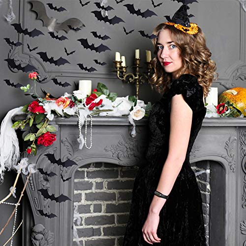 Gooday 148 PCS Halloween Bat Decorations, Black PVC 3D Scary Bats Wall Window Decal Stickers Realistic Spooky Hanging Bats for Indoor Outdoor Halloween Eve Decor Home Window Decoration - Thumbnail 3