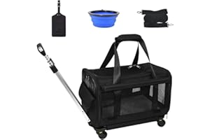 GJEASE Airline Approved Pet Carrier with Wheels for Small Pets up to 18 Pounds,Pet Rolling Carrier with Durable Handle and Flexible Wheels,Breathable Durable Mesh Panels