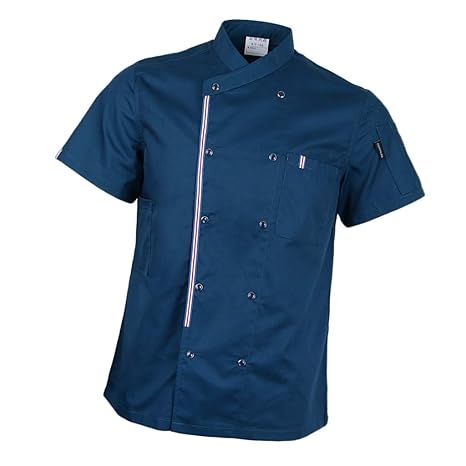 P Prettyia Atmunngsaktiv Kochjakce Bäckerjacke mit Druckknöpfe Kochbekleidung Arbeitskleidung Berufsbekleidung Arbeitsjacke f