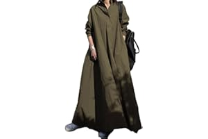 BIVENANT Cotton Linen Shirt Dress for Womens Button Down Maxi Dress Long Sleeve A-line Loose Swing Dress with Pockets
