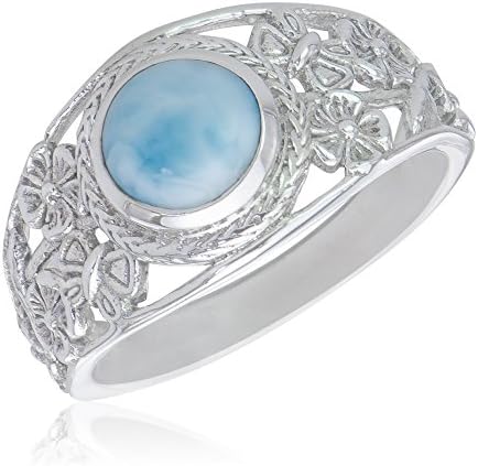 Women's Creative Wearables Sterling Silver Round Bezel Set Larimar Gemstone Ring