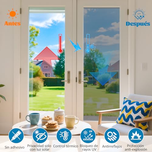 Niviy Mirror Vinyl for Windows Privacy 44.5 x 200 cm Vinyl for Glass Mirror Effect Anti UV Anti Heat Vinyl Window Privacy for Home Office Silver