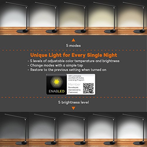 image for TaoTronics DL19 Black LED Desk Lamp with USB Charging Port Eye-Care Di