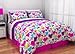 Latitude Teen Reversible Bright Pink, Purple, White Hearts Bedding Queen Comforter for Girls (5 Piece in a Bag)