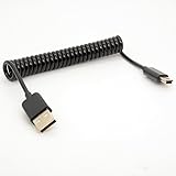 Mini USB Cable Spiral Coiled USB 2.0-A to mini-B 5-Pin Data Sync & Charger Lead Connector 1M