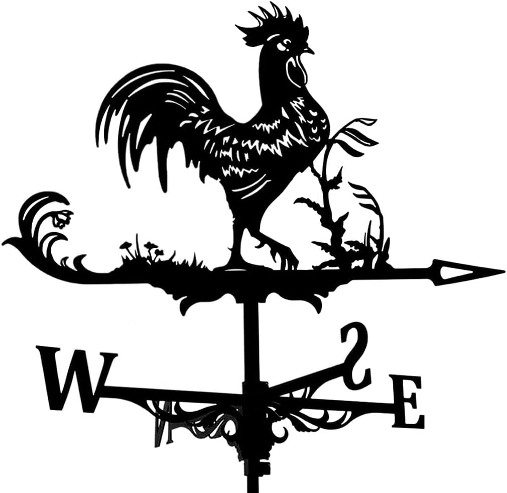 Weathervanes - Weathervane,House Decor Wind Vane Roof Garden Mount Yard Decoration Stainless Steel Rooster Farm Retro Durable Outdoor,Black