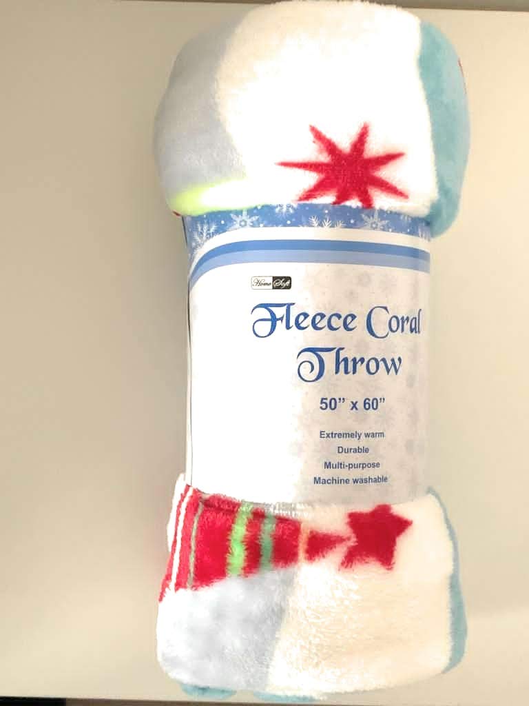 Cozydoze Xmas Blankets - Fleecy Throws. Christmas Trees, Reindeer, Owls, Winter Snowflakes In Red, Blue, Silver Grey, Gold, White. Warm & Cosy Double Thermal Fleece (Trees)