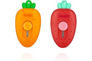 LOPURO Cute Retractable Box Cutters, 2Pcs Carrot Strawberry Shaped Mini Art Cutter Utility Knife Office Stationery for Cutting Envelopes Letter Paper Cutting DIY Crafts