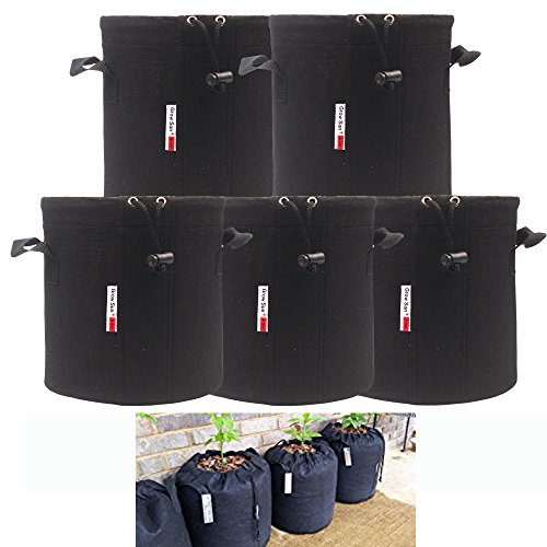 Growsun 5 Gallon 5 Bags Drawstring Lock-Top Grow Bag Plant Fabric Pots with Handles