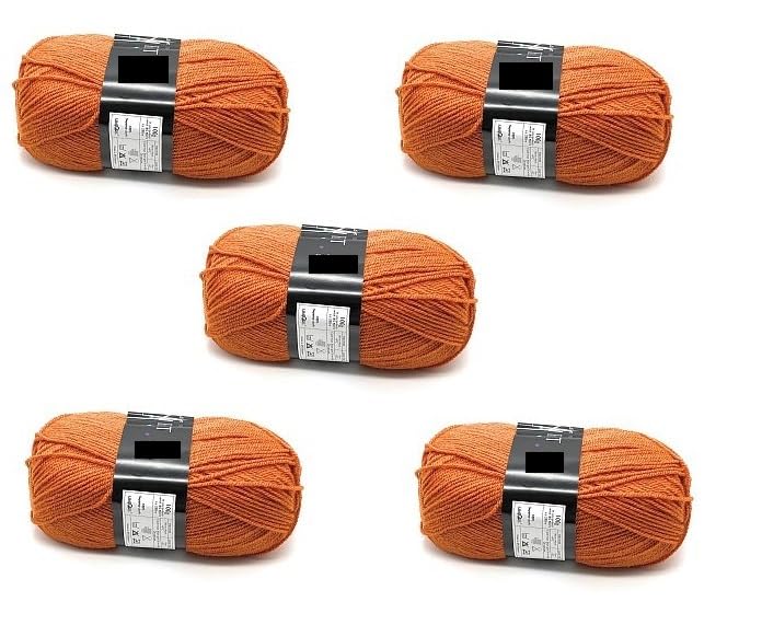 Lexicon Select Pack of 5 x 100g Balls Orange Double Knitting Wool - Burnt Orange