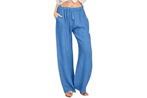 MaMiDay Linen Pants Women Vacation Casual Loose Drawsting Waist Pants Wide Leg Pants Cotton Linen Palazzo Pants with Pockets
