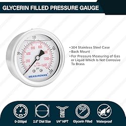 MEASUREMAN 2-1/2inch Dial Size, Glycerin Filled