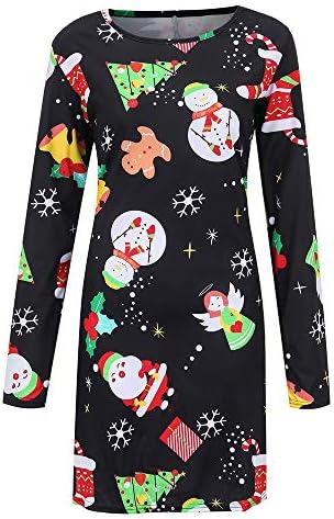 Fashion Women O-Neck Merry Christmas Vintage Cartoon Snowman Print Mini Festival Dress Duseedik