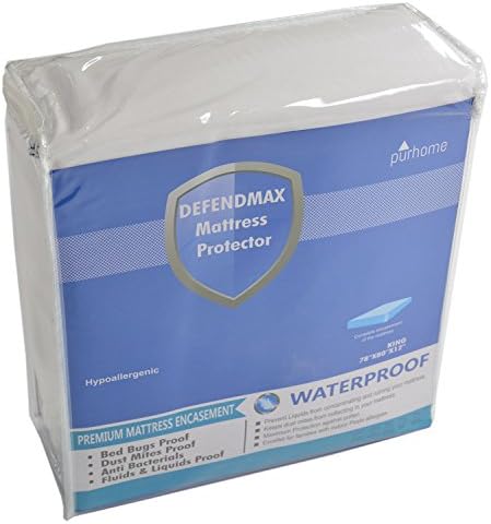 Purhome Mattress Protector Defender Encasement Cover Waterproof, Bed Bug Proof, Hypoallergenic, Breathable, Noise Free, Vinyl Free DefendMax King Size Fits Up to 16 in Mattress