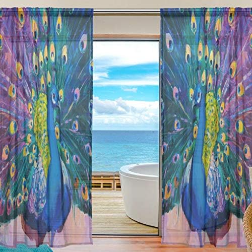 Vinlin Window Sheer Curtain Animal Peacock Voile Drape Window Treatment for Bedroom Living Room 2 Panels 55 x 84 inch
