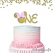 1 pc ONE Minnie Mouse Head Pink DOUBLE SIDED Gold Glitter Cake Topper for first Birthday Baby girl smashed cake
