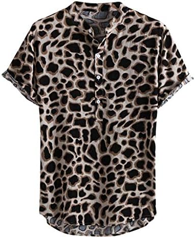KOZIEE Mens Summer Short Sleeve Tops Casual Fashion Round Hem Loose Plus Size Leisure Shirts Blouse Button Patchwork Beach Blouse