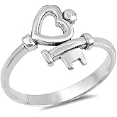 Heart Key Love Promise Ring New .925 Sterling Silver High Polish Band Size 8