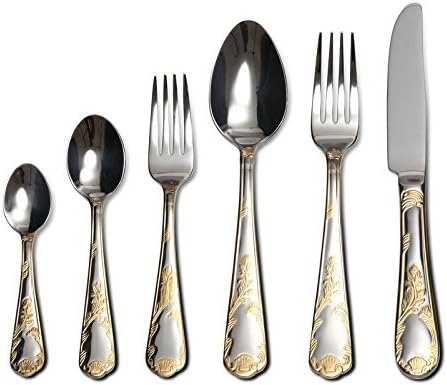 Italian Collection 75-Piece Premium Surgical Stainless Steel Silverware Flatware Set 18/10, Service for 12, 24K Gold-Plated Hostess Serving Set (Florence)