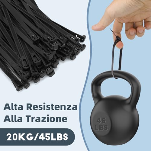 Bridas Plastico Reutilizables Negras, 100 Piezas 450mmx8mm, Zip Ties Resistencia a la Tracción de 20kg, Cable Ties Resistentes a los Rayos UV para Interiores y Exteriores,Gestión de Cables