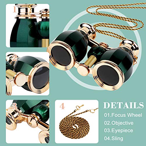 ESAKO Opera Glasses for Women Adults 4x30mm Compact Binoculars for Theater Concert with Removable Chain Green