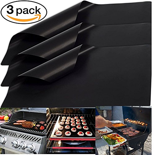 BBQ Grill Mat â€“ Set of 3 Non Stick & Reusable Grilling Mats - Easy to Clean - Dishwasher Safe - for Electric Oven, Charcoal, Gas Grill, Electric Grill - 13 x 16 inch (Cut to Any Size)