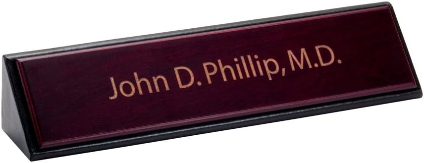 DacassoSchool Office Boardroom Meeting Table Top Accessories Rosewood And Leather Name Plate
