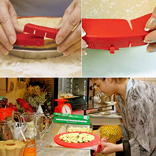 JUSHOOR Pie Crust Shield, Adjustable Pie Crust Protector, FOOD-GRADE Silicone Pie Protectors Cover Kitchen Tool for Baking Pie Pizza, Fit 8-11.5 Inch Pies(4 Pieces, Red) - Thumbnail 3