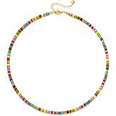 XIJIN Natural Stone Bead Necklace for Women Handmade Boho Multicolor Beaded Choker Necklace Gift for Her