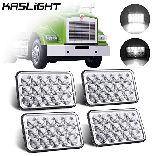 KASLIGHT 4pcs 4×6 LED Headlights, Rectangular 4×6 Headlights LED H4666 Peterbilt LED Headlights 379, H4656 LED Headlights 4651 for Kenworth Freightinger Ford Probe Chevrolet Oldsmobile Cutlass