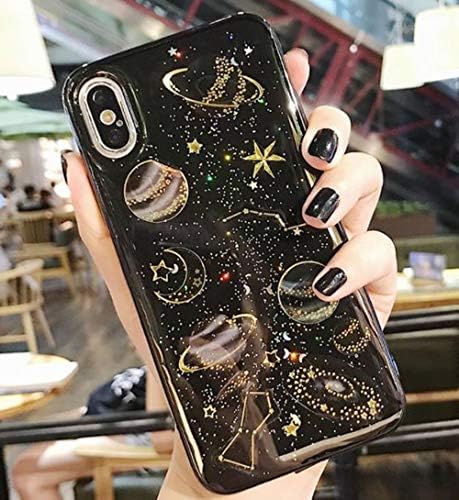 iPhone X Shiny Cute Case,Lozeguyc iPhone XS 5.8 Inch Cover Beauty Bling Soft Silicone Material Lovely Universe Design Protective Case for Girls Women Kids-Black