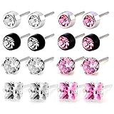 Charisma 4mm Stainless Steel Black Siam Red Cubic Zirconia Crystal Composite Shell Pearls Round Square Stud Earring Mix Lot 8 Pairs