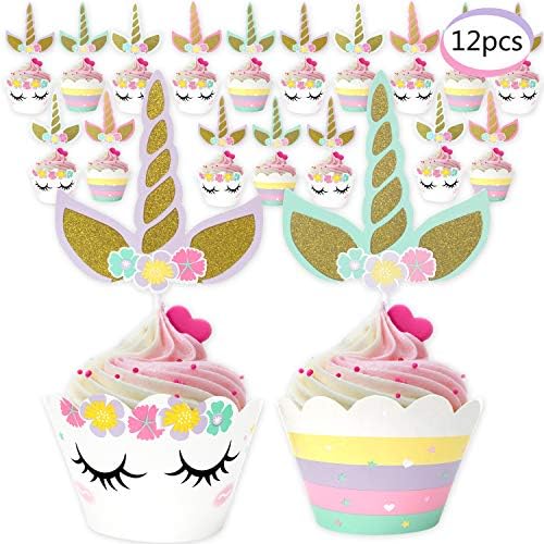 Unicorn Cupcake Topper and Wrapper - Unicorn Party Decorations Kit for Birthday Party Supplies, Baby Shower, Wedding, Girls Party by WEEPA