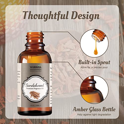 Wuhura Sandalwood Essential Oils for Diffuser 30ML - Premium Grade Aromatherapy Essential Oil Sandalwood Fragrance Oils (1.01 Fl Oz)