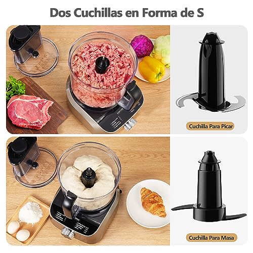 YASHE Multifunctional Food Processor – Mixer, Chopper, Juicer, Kneader, Slicer, Slicer and Grater with 2.5L Bowl and 1.5L Whisk Cup, 3 Speeds with Pulse Function