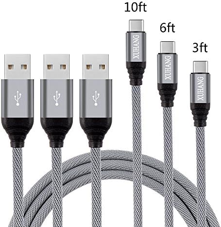 USB Type C Cable, XUHANG 3Pack (3+6+10ft) USB A to USB C Cable Nylon Braided Fast Charger Cord for Google Pixel, LG G6 V20, Nintendo Switch, Samsung Galaxy S8 Plus, New Macbook and More (Grey)