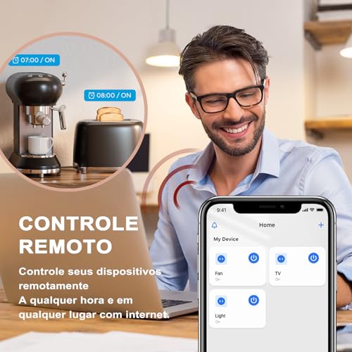 Kit de 2 Tomada Inteligente, Smart Plug Wi-Fi 16A, Casa Inteligente, Ligue ou Desligue seus Eletrodomésticos Através do Celular, com Medidor de Consumo, Compatível com Alexa e Google Assistente