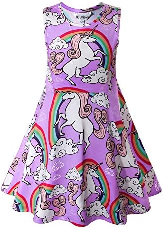 JK Girls Unicorn Dresses Complete Unicorn Pattern Maxi Dress,Hoodie,Hair Ties for Kids 3-13 Years