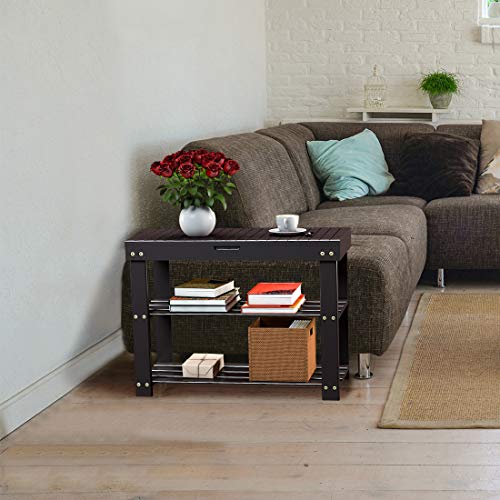 Zhuoyue Bamboo Entryway Shoe Bench - 3 Tier Shoe Rack Shelf Stand Foyer Mudroom Hallway Bench with Storage for Entryway Organizer