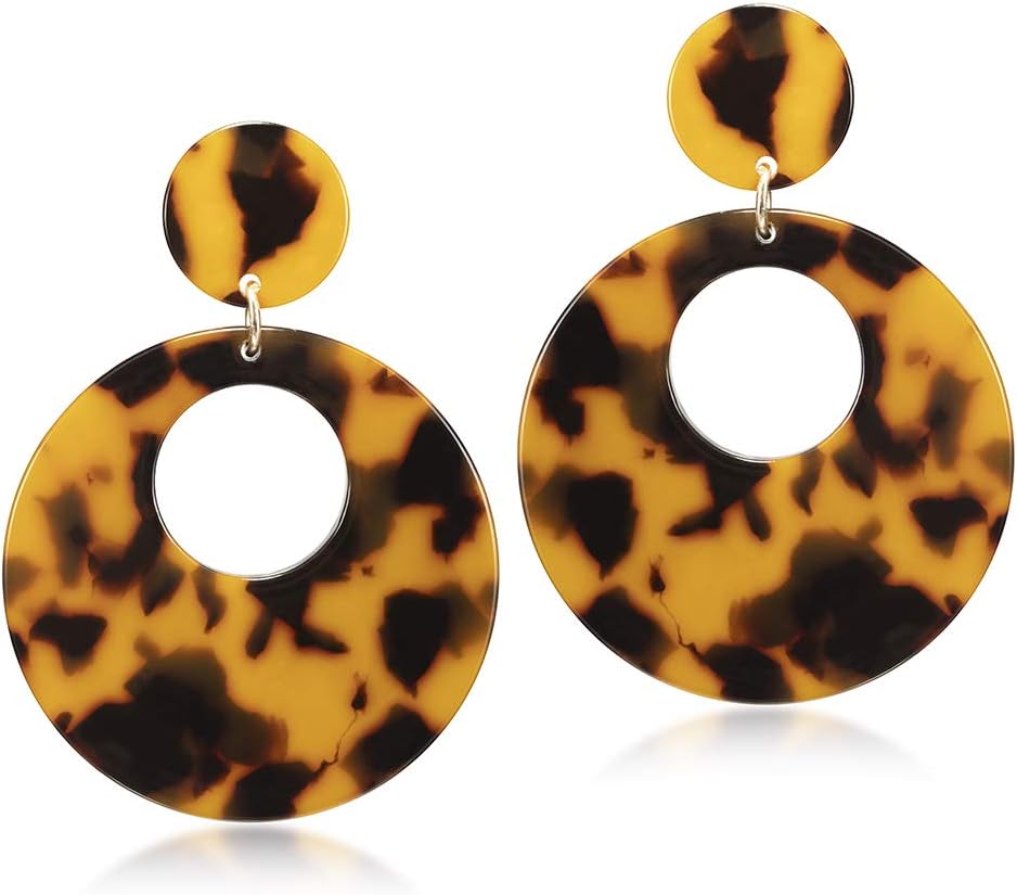 Acrylic Resin Tortoise Shell Leopaed Hoop Earrings Statement Dangle Hoops