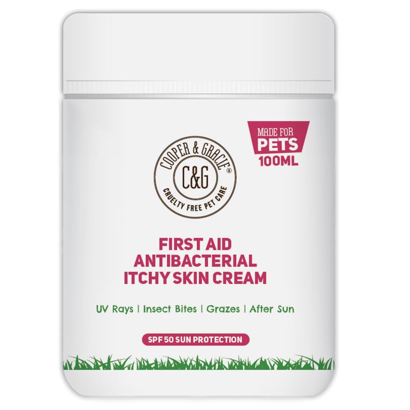 C&G Pets First Aid Antibacterial Itchy Skin Cream with SPF 50 | Natural Essential Oil | Maintains Cracked Itchy Skin | Lick Safe Non-Toxic Non-Irritant | Highly Absorbent Sun Cream for Dogs 100ml