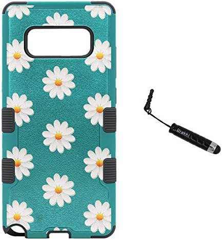 Galaxy Note 8 Hybrid Case, TEAL BLACK 3in1 Shield Shock Absorbtion Rugged Heavy Duty Armor Tuff Case by Urakki for Galaxy Note 8 8th Gen (2017) [White Daisy] Case