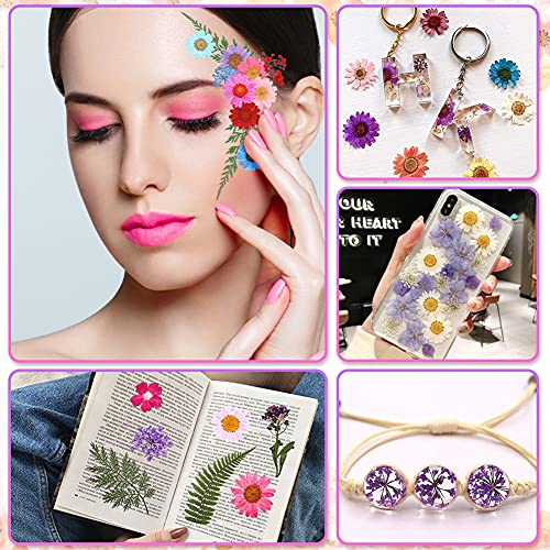 Bloomst Dried Flowers, 4 Pack 100Pcs Pressed Natural Dried Flowers Herbs Set for Resin Jewelry Making Soap Candle Making