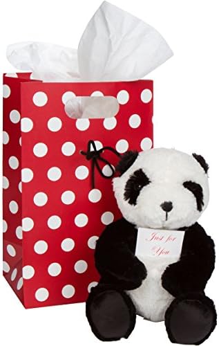 Panda Bear Stuffed Animal 10" - Super Soft and Cuddly - Bundle Includes Decorative Bag, Card and Tissue Paper - Best For Boys and Girls Age 1 and Up