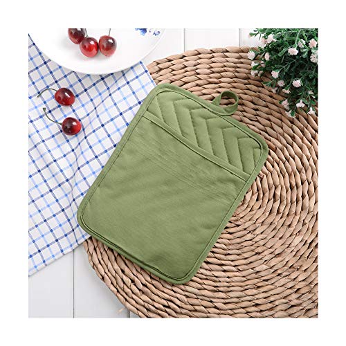 Anyi Oven Pot Holders with Pocket, 100% Cotton Oven Mitts Oven Pads with Feature of Heat Resistant Potholders Non Slip for Cooking Baking, Set of 3 (Green) - Thumbnail 3