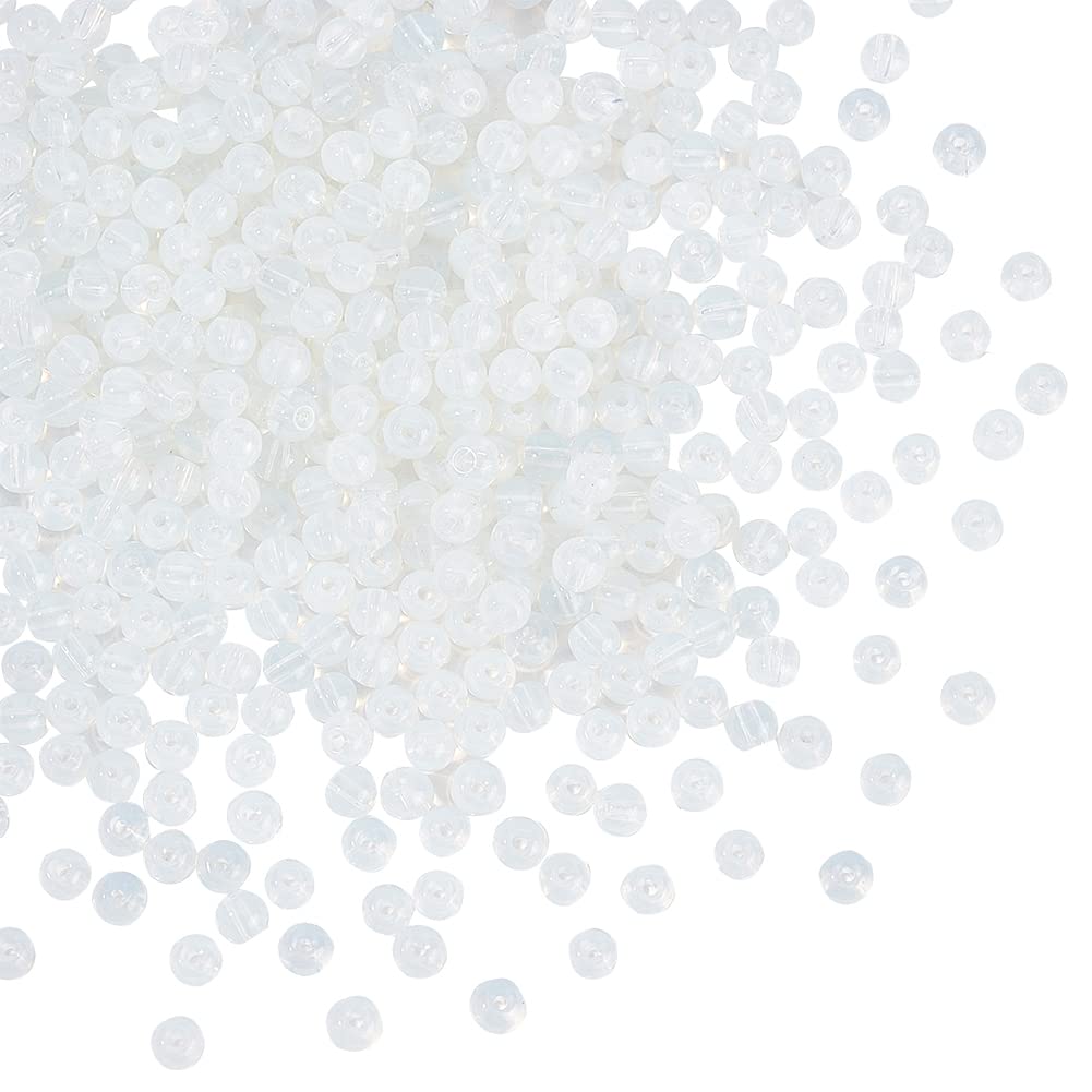 DICOSMETIC 400Pcs Round Opalite Bead Nature Synthetic Stone Bead Gemstone Spacers Bead Loose Stone Bead 4mm White Energy Stone Bead for Earrings Bracelets Jewelry Making, Hole: 1mm